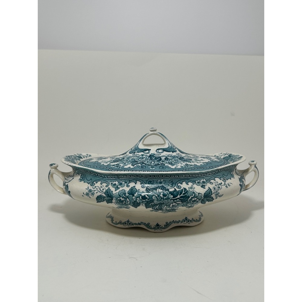 Antique Keeling & Co Late Mayers Colwyn Teal Floral Tureen with Lid England